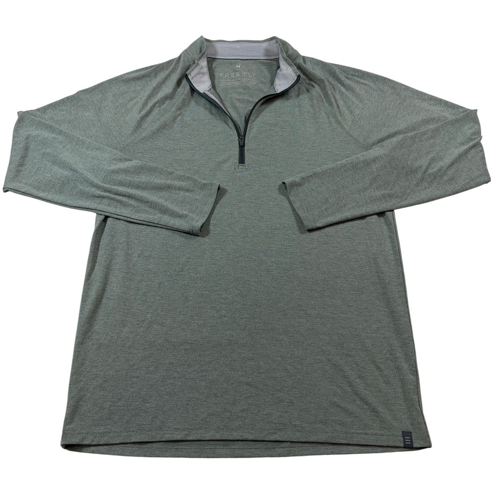 Free Fly Mens Bamboo Midweight Quarter Zip Pullover Heather Green Size M